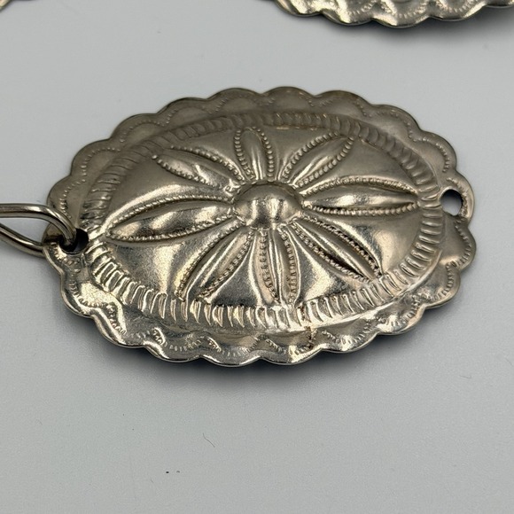 Silver Tone Concho Chain Belt 36" Floral Stamped Oval Boho Western Festival - Picture 2 of 4